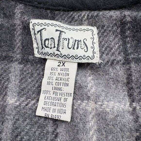 VTG Tantrums Vest Womens 2X Wool Blend Plaid‎ Leaf Embroidery & Pockets *Read - Picture 2 of 10